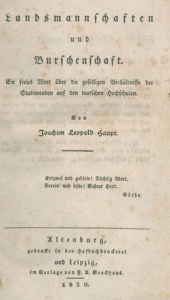 Große Abbildung Nr.1: 138-734 Haupt,J.L.: (Studentika und Hochschulen)