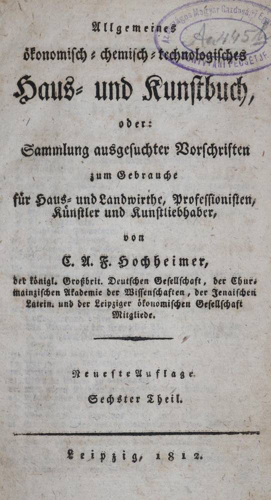 Große Abbildung Nr.1: 138-823 Hochheimer,C.F.A.: (Küche und Haushalt, Haushalt)