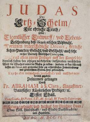 Bild Nr.1: 138-1 Abraham a Sancta Clara (d.i. U.Megerle).: (Alte Drucke, Handschriften und Theologie)