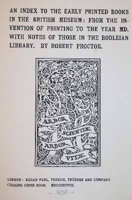 Bild Nr.1: 138-1170 Proctor,R.: (Bibliographie und Buchwesen)
