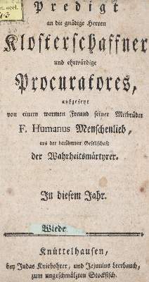 Bild Nr.1: 138-1204 Humanus Menschenlieb (Pseud.).: (Kultur- und Sittengeschichte)