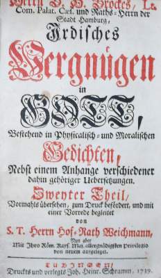 Bild Nr.1: 138-1286 Brockes,B.H.: (Literatur und illustrierte Bücher bis 19.Jahrhundert)