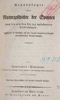 Bild Nr.1: 138-1803 Quatremere-Disjonval,D.B.: (Zoologie, Spinnen)