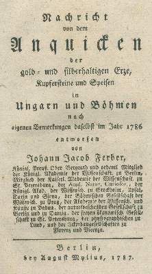 Bild Nr.1: 138-1934 Ferber,J.J.: (Verschiedene Gebiete - Varia, Geologie - Mineralogie u. Paläontologie)