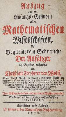 Bild Nr.1: 138-2015 Wolff,C.v.: (Verschiedene Gebiete - Varia, Mathematik)