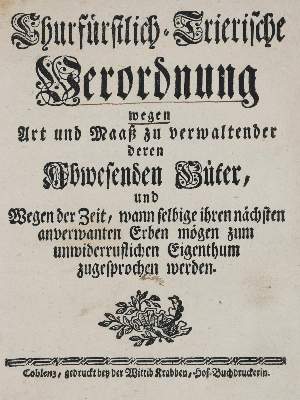 Bild Nr.1: 138-2377 Verordnung.: (Deutschland, Trier, Einblattdrucke u. Flugschriften)