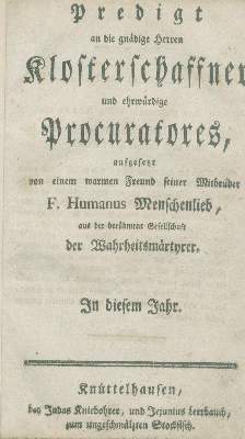 Bild Nr.1: 138-258 Menschenlieb Humanus (Pseud.),: (Alte Drucke, Handschriften und Theologie)