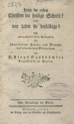 Bild Nr.1: 138-322 Sandbichler,A.: (Alte Drucke, Handschriften und Theologie)