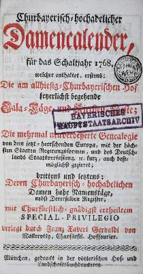 Bild Nr.1: 138-375 Damencalender,: (Genealogie und Heraldik, Bayern)