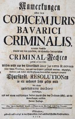 Bild Nr.1: 138-494 Codex Juris Bavarici Criminalis: (Juridica und Kriminologie)