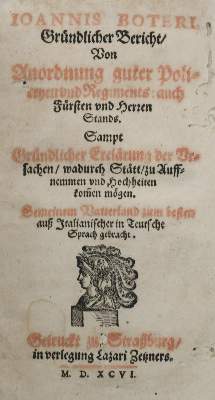 Bild Nr.1: 138-82 Botero,J.: (Alte Drucke, Handschriften und Theologie)