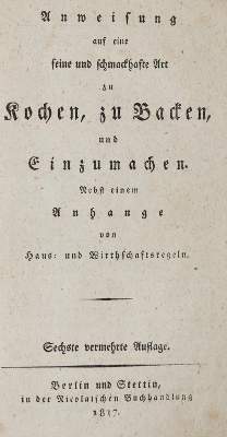 Bild Nr.1: 138-846 Stettiner Kochbuch.: (Küche und Haushalt, Kochbücher)