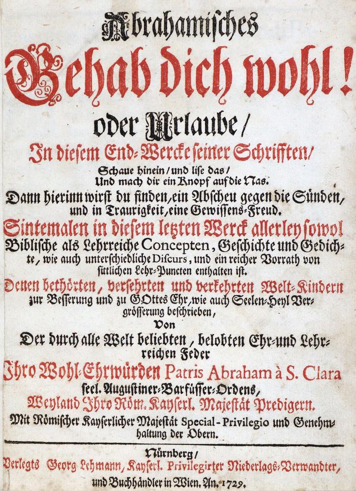 Große Abbildung Nr.2: 139-1 Abraham a Santa Clara (d.i. U.Megerle).: (Alte Drucke, Handschriften und Theologie)