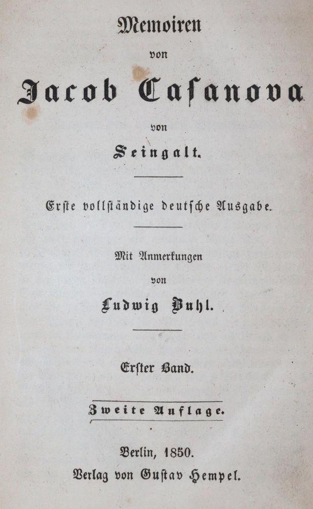Große Abbildung Nr.1: 139-1020 Casanova von Seingalt,G.: (Literatur und illustrierte Bücher bis 19.Jahrhundert)