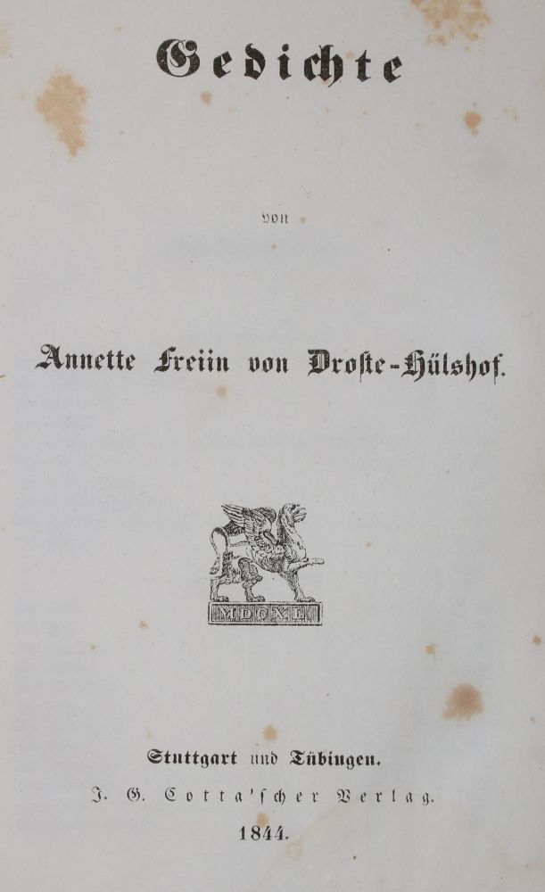 Große Abbildung Nr.1: 139-1027 Droste-Hülshoff,A.v.: (Literatur und illustrierte Bücher bis 19.Jahrhundert)