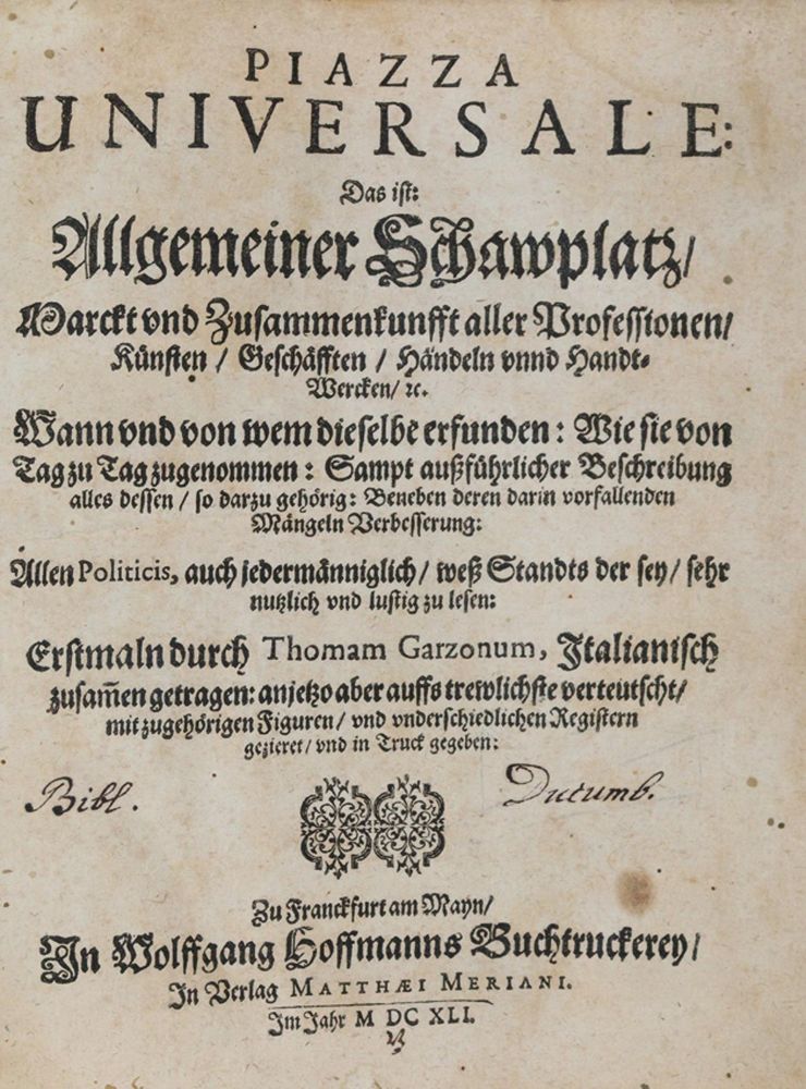 Große Abbildung Nr.1: 139-103 Garzoni,T.: (Alte Drucke, Handschriften und Theologie)