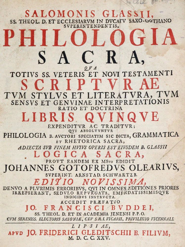 Große Abbildung Nr.1: 139-108 Glaß,S.: (Alte Drucke, Handschriften und Theologie)