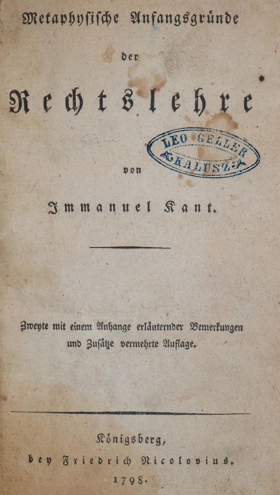 Große Abbildung Nr.2: 139-1086 Kant,I.: (Literatur und illustrierte Bücher bis 19.Jahrhundert)