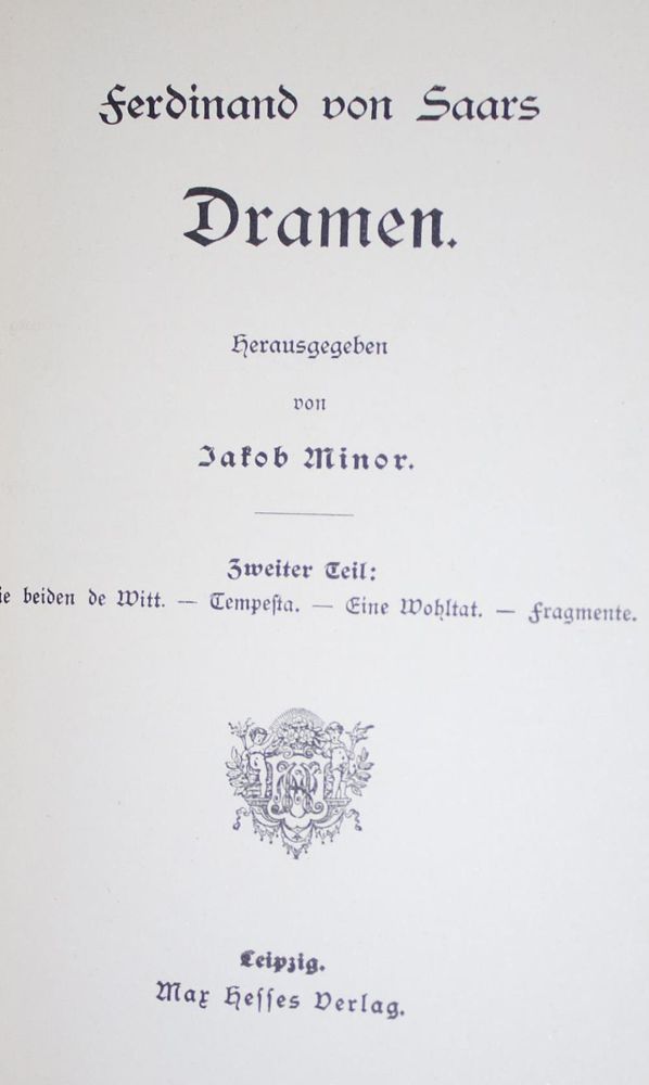 Große Abbildung Nr.1: 139-1142 Saar,F.v.: (Literatur und illustrierte Bücher bis 19.Jahrhundert)