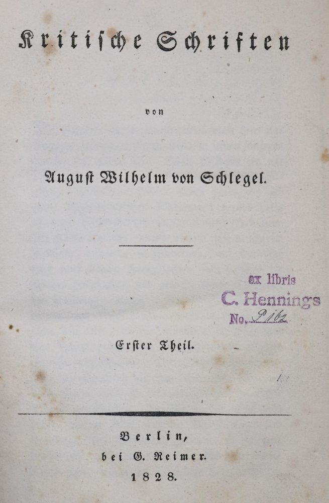 Große Abbildung Nr.1: 139-1154 Schlegel,A.W.v.: (Literatur und illustrierte Bücher bis 19.Jahrhundert)