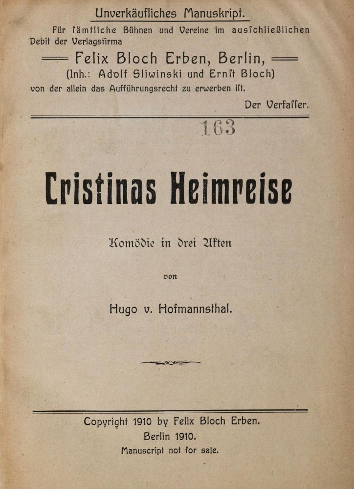 Große Abbildung Nr.1: 139-1301 Hofmannsthal,H.v.: (Literatur und illustrierte Bücher 20.Jahrhundert - Alte Literatur in modernen Ausgaben)