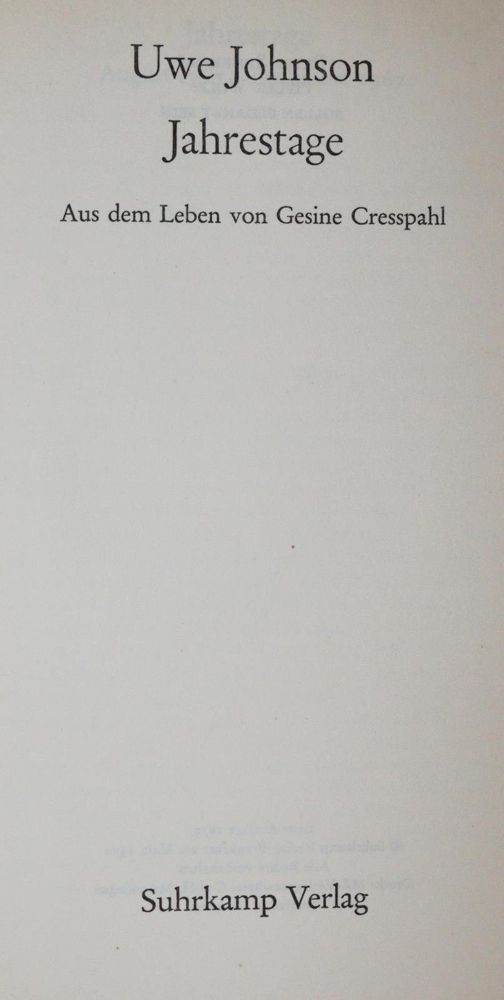 Große Abbildung Nr.1: 139-1313 Johnson,U.: (Literatur und illustrierte Bücher 20.Jahrhundert - Alte Literatur in modernen Ausgaben)