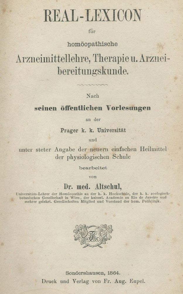 Große Abbildung Nr.1: 139-1531 Altschul,(E.).: (Medizin, Homöopathie)