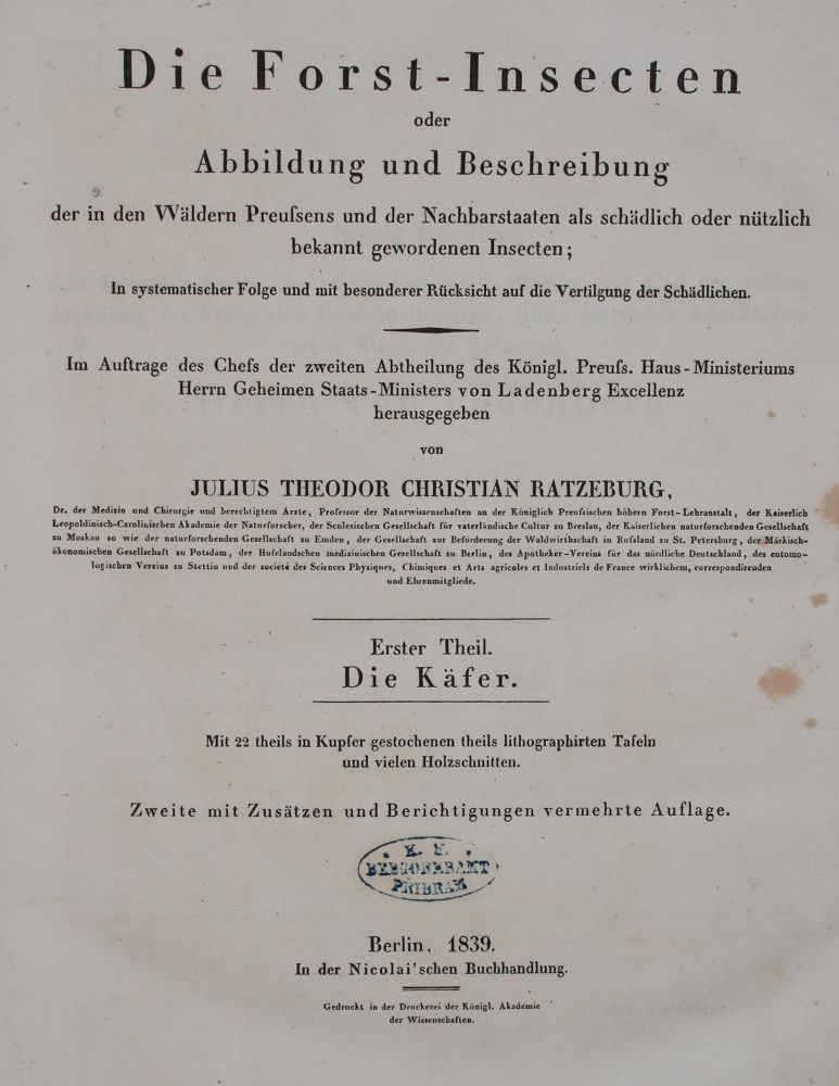 Große Abbildung Nr.1: 139-1606 Ratzeburg,J.T.C.: (Zoologie, Insekten)
