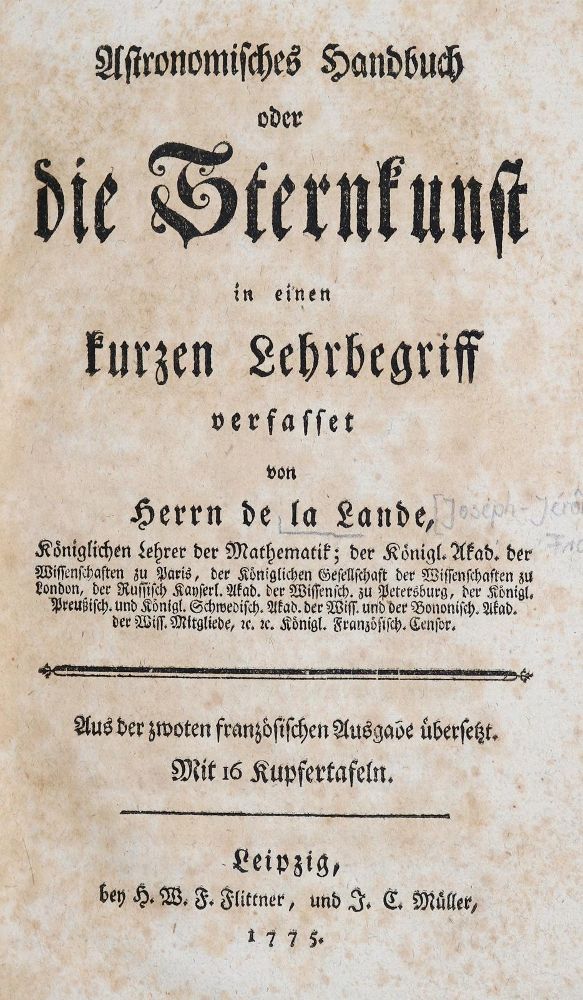 Große Abbildung Nr.1: 139-1648 Lalande,J.J.L.de.: (Verschiedene Gebiete - Varia, Astronomie)
