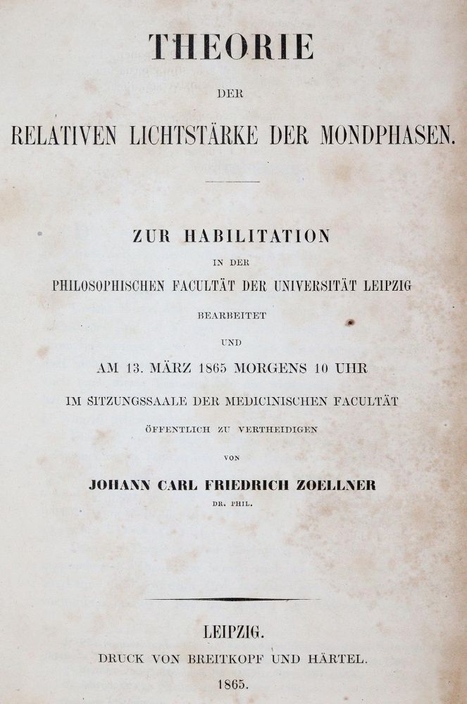 Große Abbildung Nr.2: 139-1657 Zöllner,J.C.F.: (Verschiedene Gebiete - Varia, Astronomie)