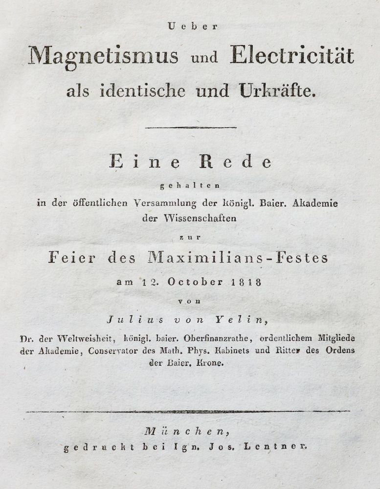 Große Abbildung Nr.1: 139-1685 Yelin,J.v.: (Verschiedene Gebiete - Varia, Elektrizität)