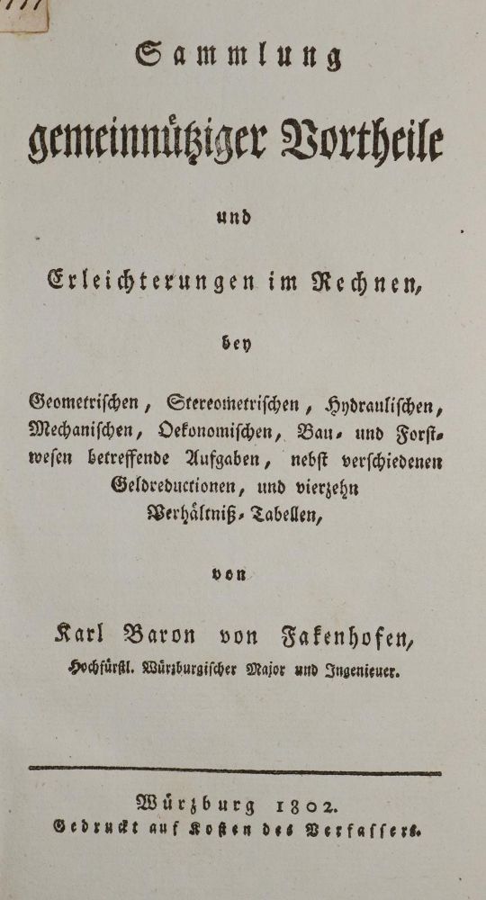 Große Abbildung Nr.1: 139-1755 Fakenhofen,K.v.: (Verschiedene Gebiete - Varia, Mathematik)
