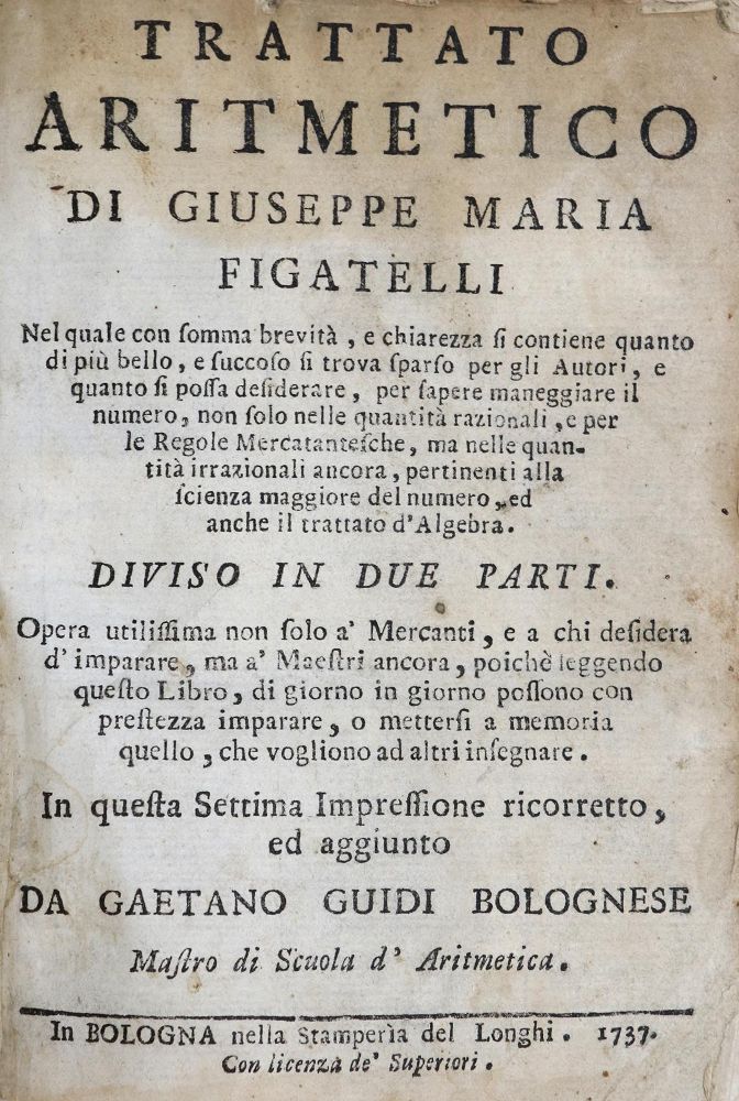 Große Abbildung Nr.1: 139-1756 Figatelli,G.M.: (Verschiedene Gebiete - Varia, Mathematik)