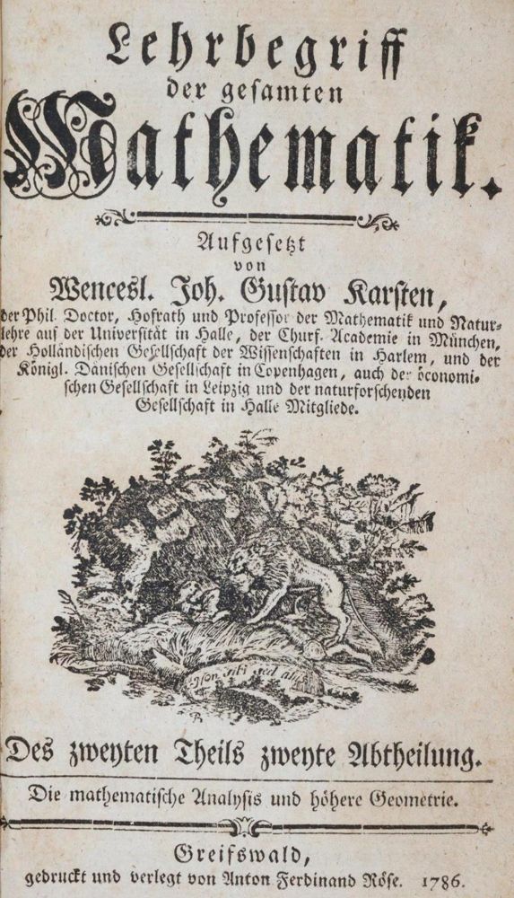 Große Abbildung Nr.1: 139-1759 Karsten,W.J.G.: (Verschiedene Gebiete - Varia, Mathematik)