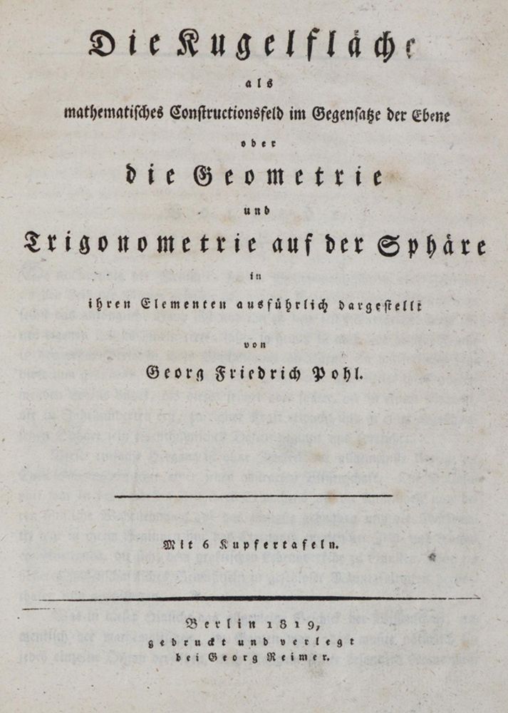 Große Abbildung Nr.1: 139-1766 Pohl,G.F.: (Verschiedene Gebiete - Varia, Mathematik)