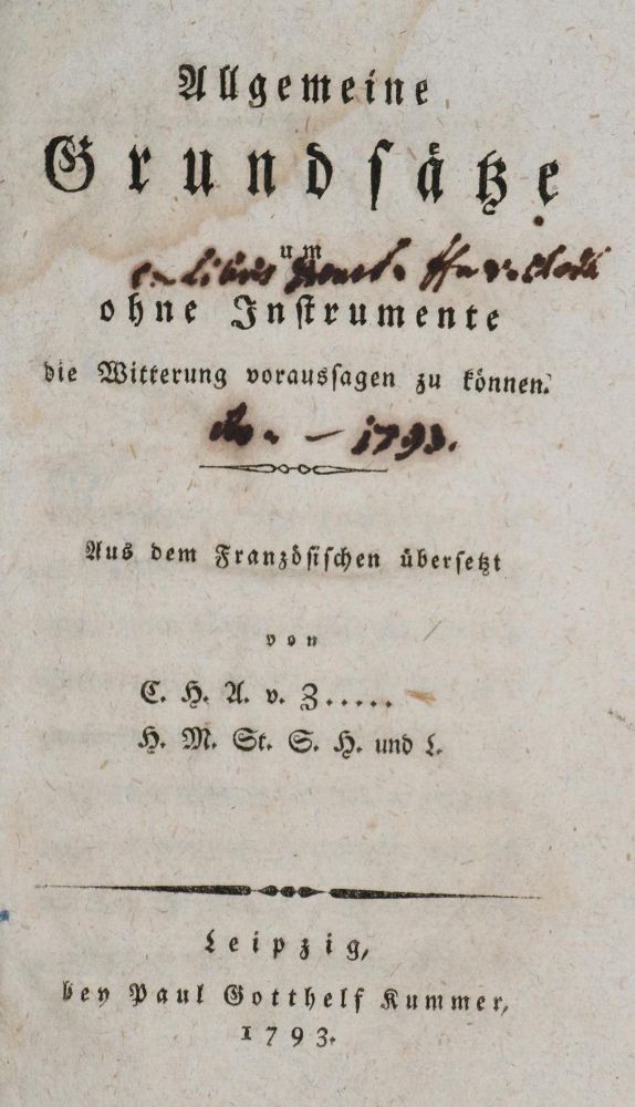 Große Abbildung Nr.1: 139-1778 (Zehmen,C.H.A.v.).: (Verschiedene Gebiete - Varia, Meteorologie)