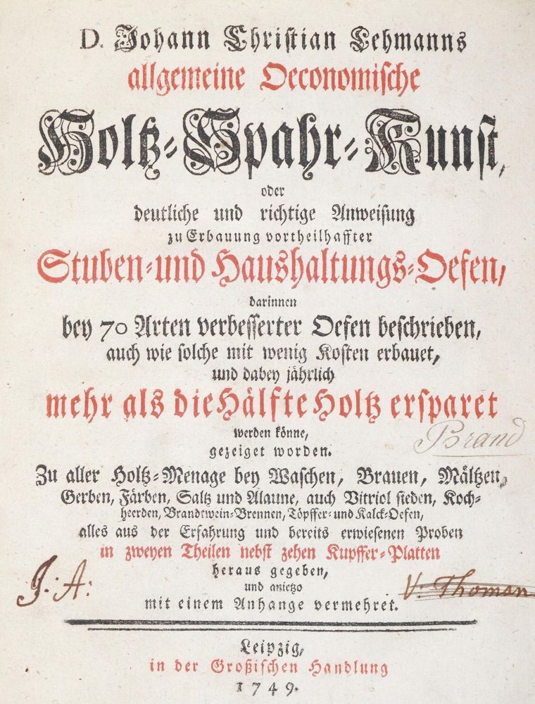 Große Abbildung Nr.1: 139-1781 Lehmann,J.C.: (Verschiedene Gebiete - Varia, Ofenbau)