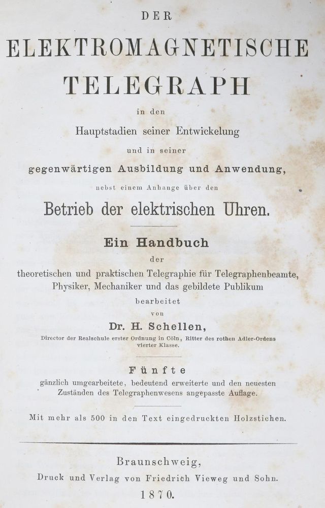 Große Abbildung Nr.2: 139-1808 Schellen,H.: (Verschiedene Gebiete - Varia, Telegraphie - Telephonie)