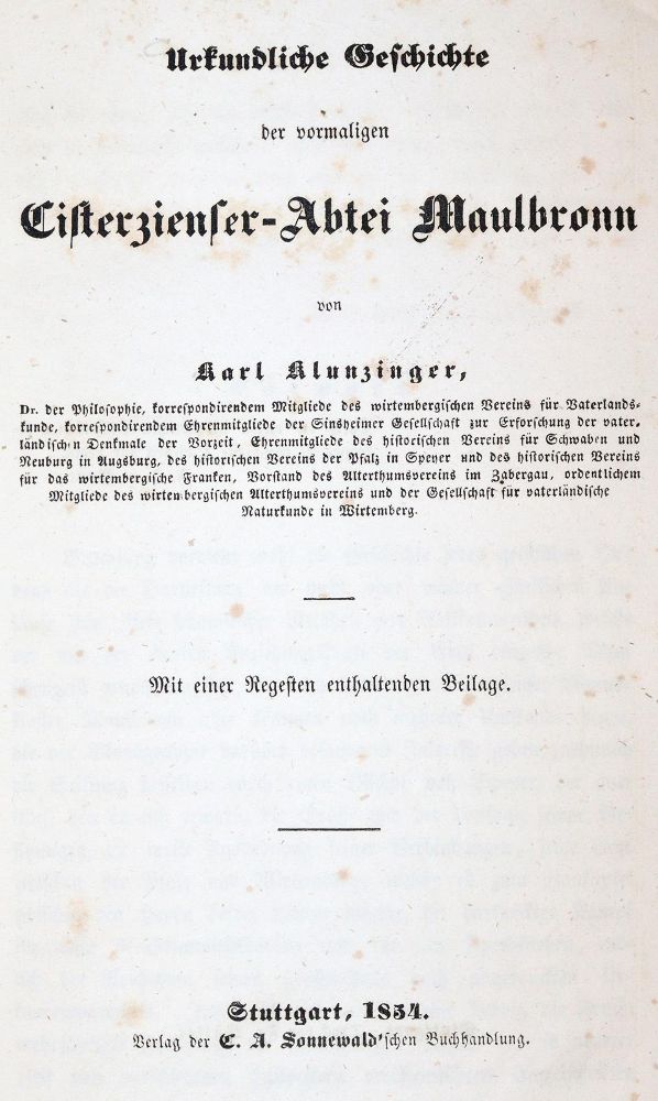 Große Abbildung Nr.1: 139-1986 Klunzinger,K.: (Deutschland, Maulbronn)