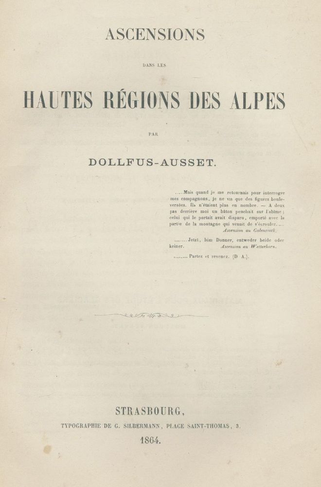 Große Abbildung Nr.1: 139-2177 Dollfus-Ausset (Daniel).: (Verschiedene Länder - Geschichte, Alpen und Alpinismus)