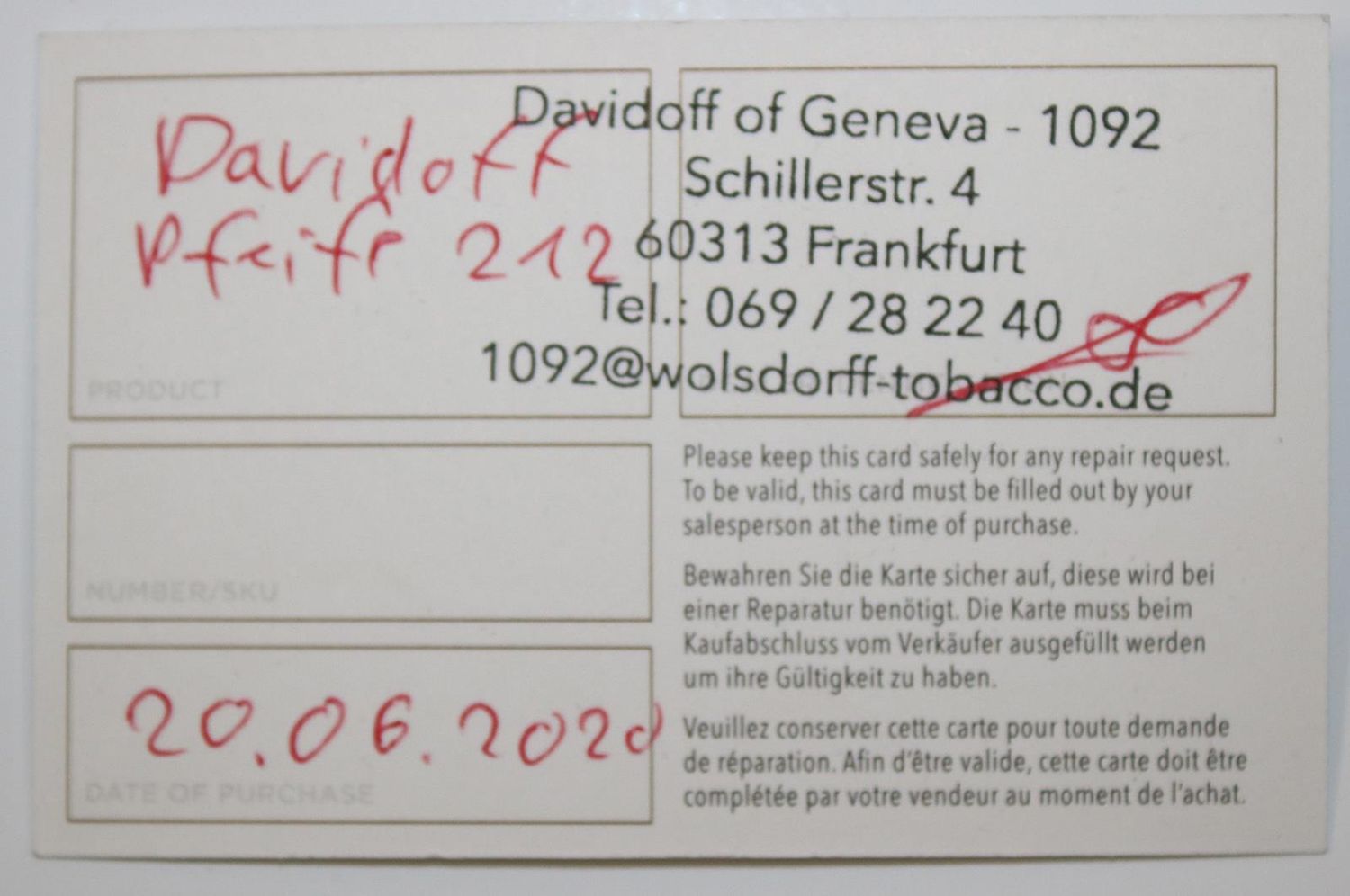 Große Abbildung Nr.2: 139-2389 Davidoff Pfeife: (Varia, Pfeifen)