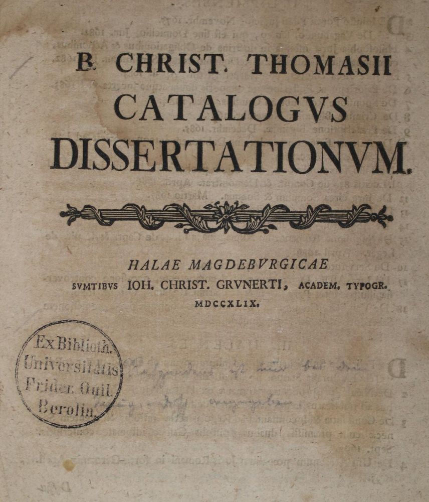 Große Abbildung Nr.1: 139-273 Thomasius,C.: (Alte Drucke, Handschriften und Theologie)