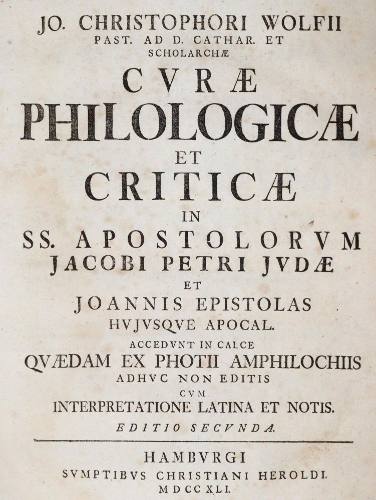 Große Abbildung Nr.1: 139-287 Wolf,J.Ch.: (Alte Drucke, Handschriften und Theologie)