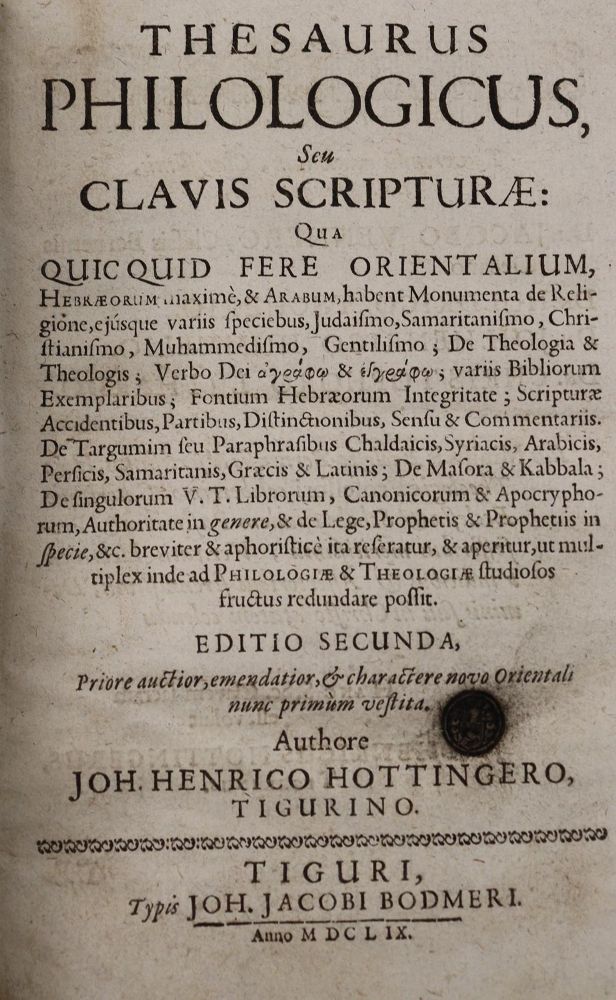 Große Abbildung Nr.1: 139-350 Hottinger,J.H.: (Judaica)