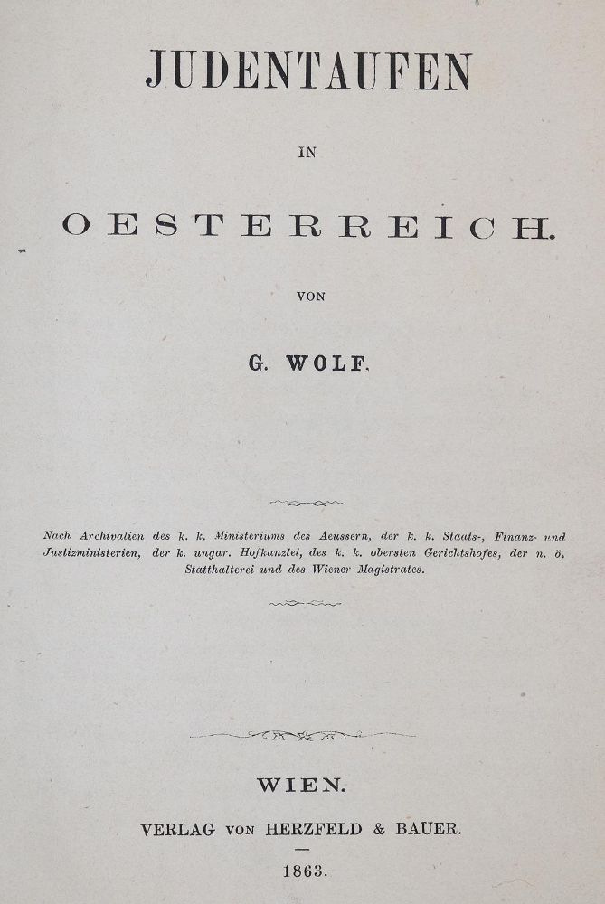 Große Abbildung Nr.1: 139-363 Wolf,G.: (Judaica)