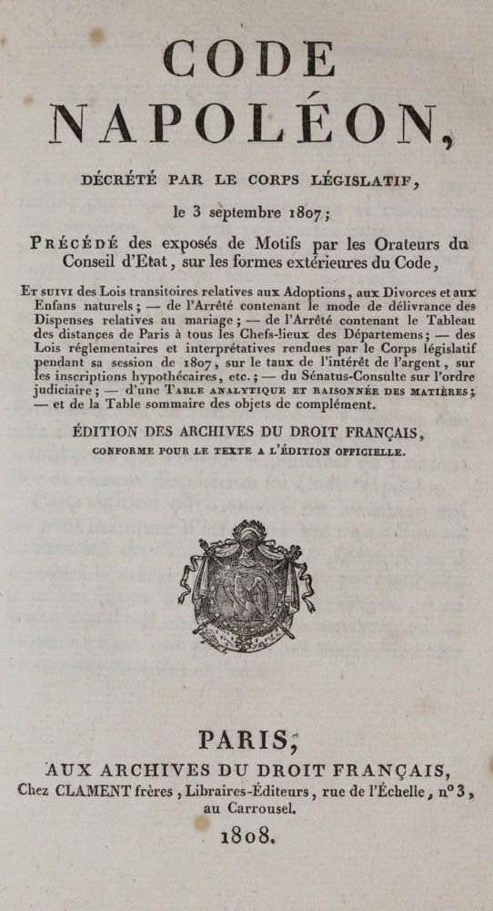 Große Abbildung Nr.1: 139-371 Code Napoleon,: (Juridica und Kriminologie)
