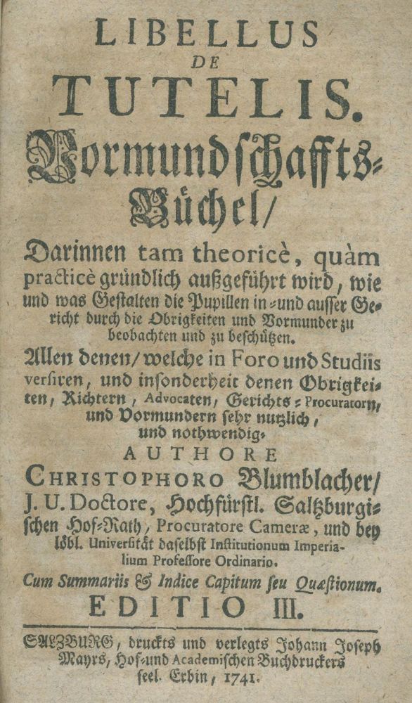 Große Abbildung Nr.1: 139-392 Blumblacher,C.: (Juridica und Kriminologie, Vormundschaft)