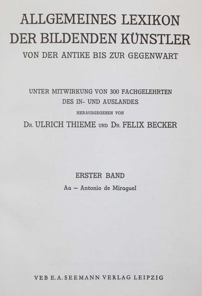 Große Abbildung Nr.1: 139-789 Thieme,U. u. F.Becker.: (Kunstwissenschaft)