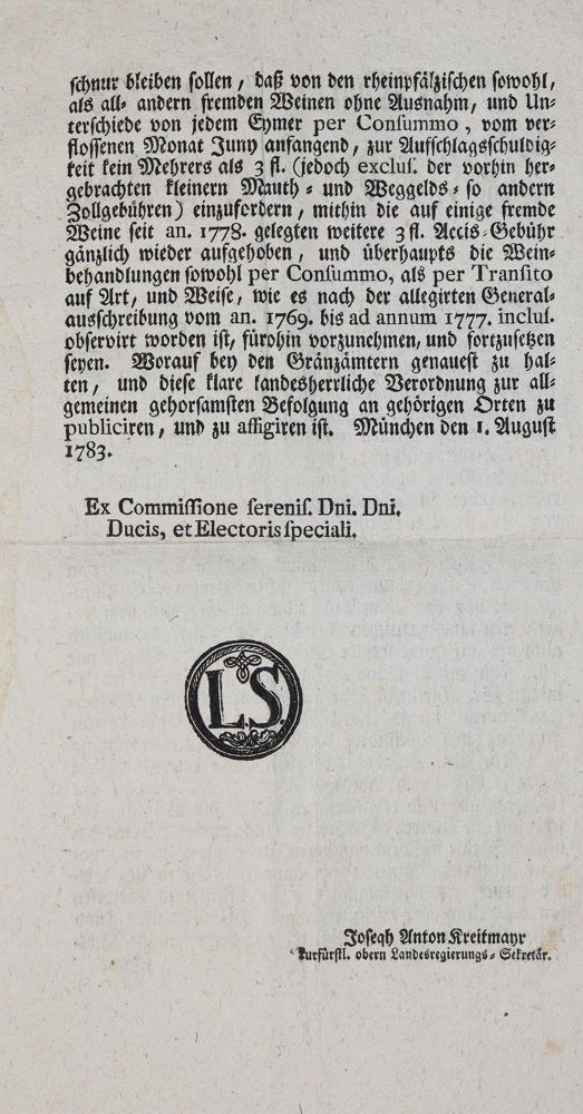 Große Abbildung Nr.2: 139-819 Kreitmayr,J.A.: (Einblattdrucke u. Flugschriften, Wein und Weinbau)