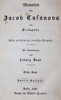 Bild Nr.1: 139-1020 Casanova von Seingalt,G.: (Literatur und illustrierte Bücher bis 19.Jahrhundert)